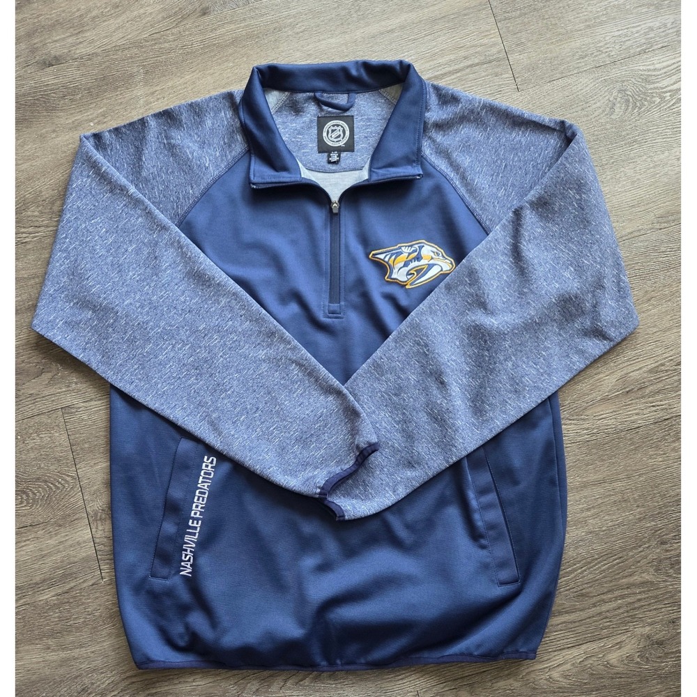 NHL Nashville Predators Pullover Mens Large Blue Quarter Zip Jacket